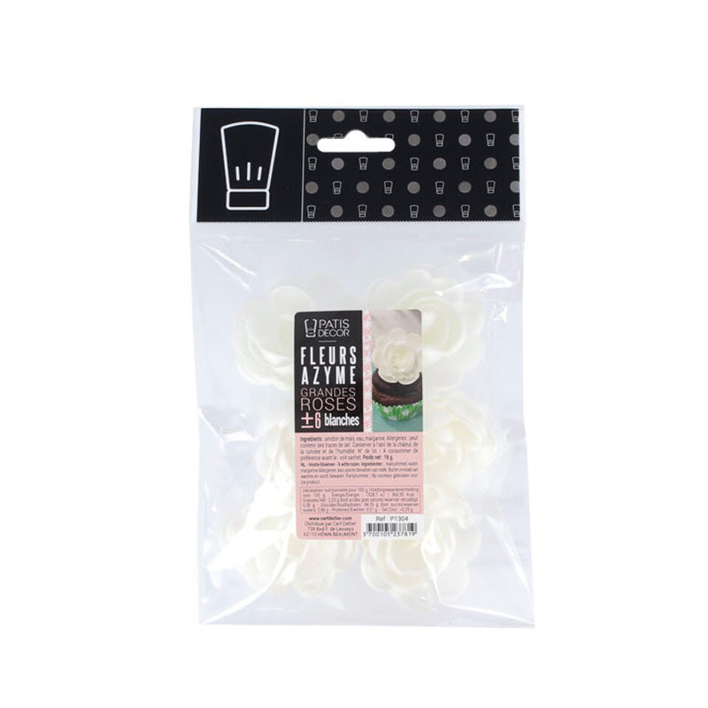 6 grandes roses en azyme blanche Patisdecor
