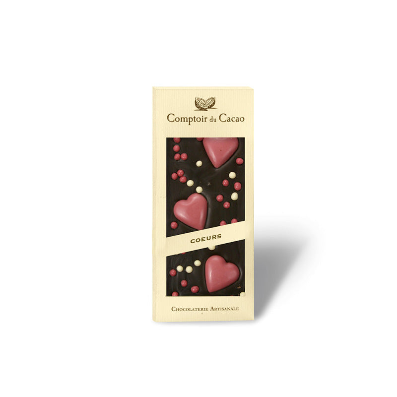 Tablette de chocolat noir avec coeurs 90g Comptoir du Cacao