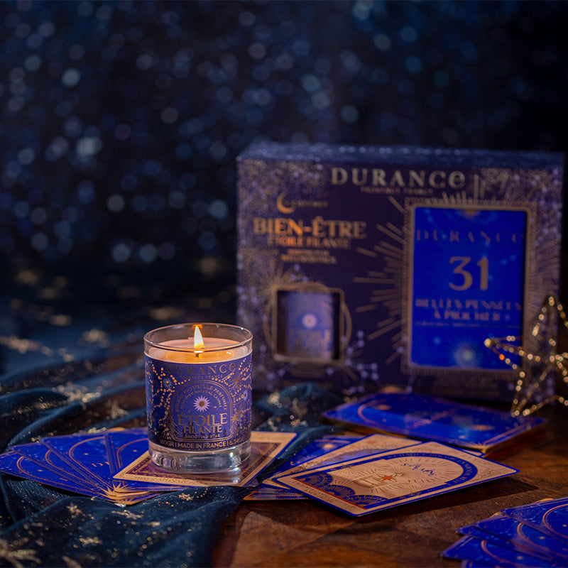 Coffret bien-être bougie Étoile Filante et 31 cartes Belles Pensées Durance
