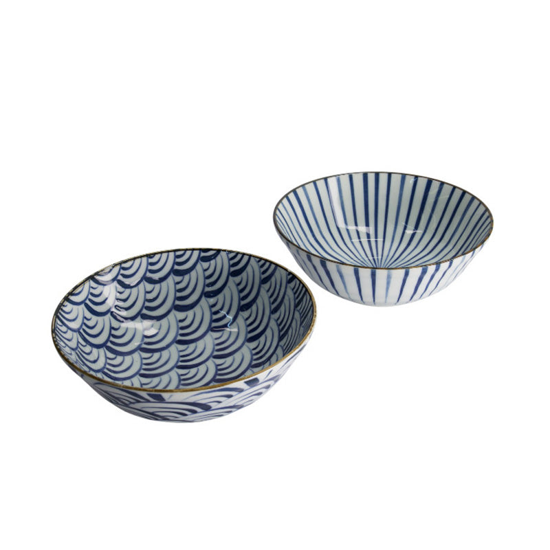 Coffret bols à ramen en porcelaine 1 L bleus Natsu Tokyo Design