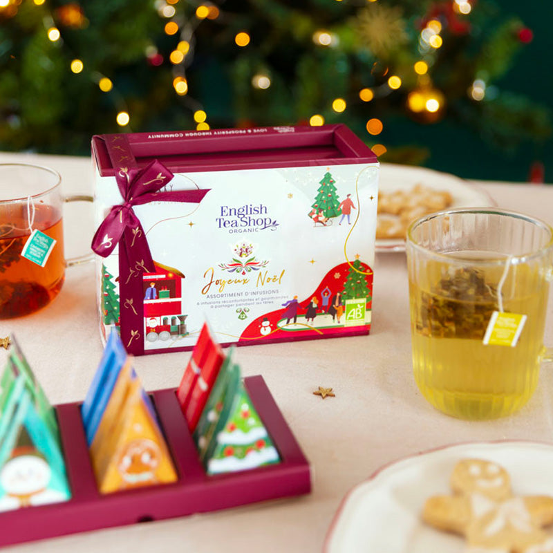 Coffret infusions bio avec 12 sachets pyramides de Noël Joyeux Noël English Tea Shop