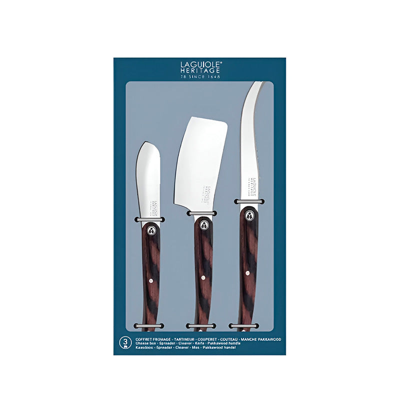 Coffret 3 couteaux à fromage bois Pakka Laguiole Heritage