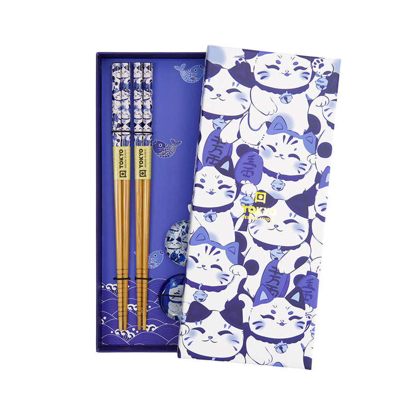 Coffret 2 baguettes avec repose bamboo Lucky cat Tokyo Design