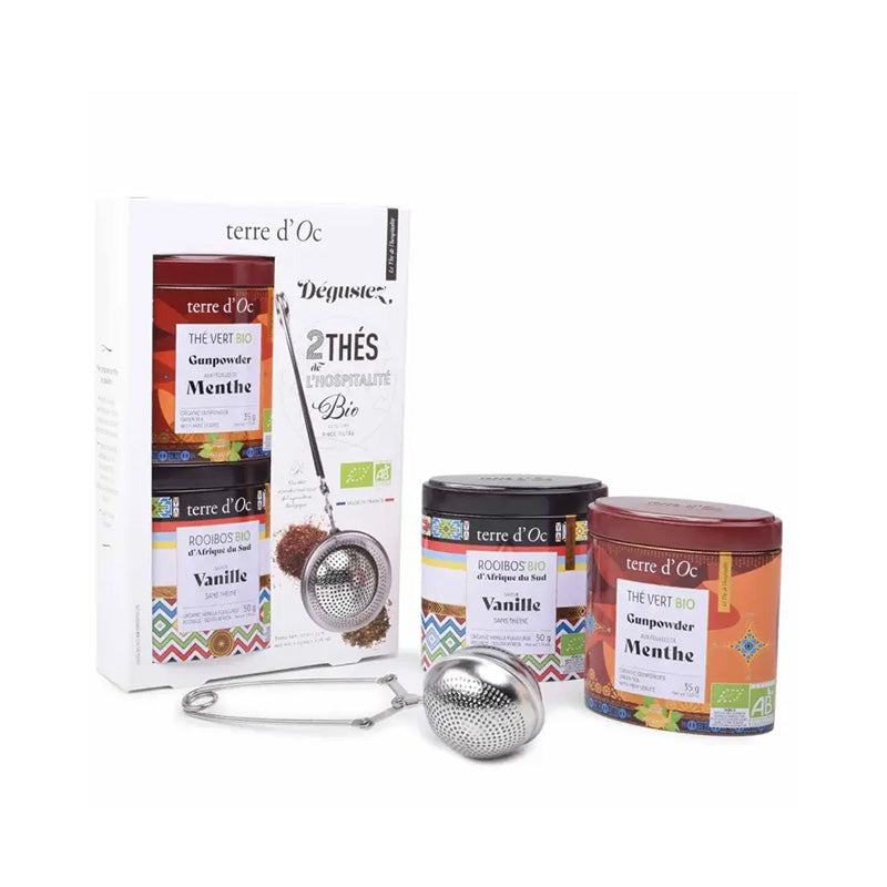Coffret 2 thés bio avec cuillère filtre 85g Terre d'Oc