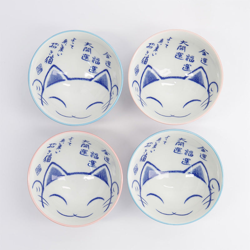 Coffret 4 bols porcelaine rose bleu 300ml Lucky cat Tokyo Design