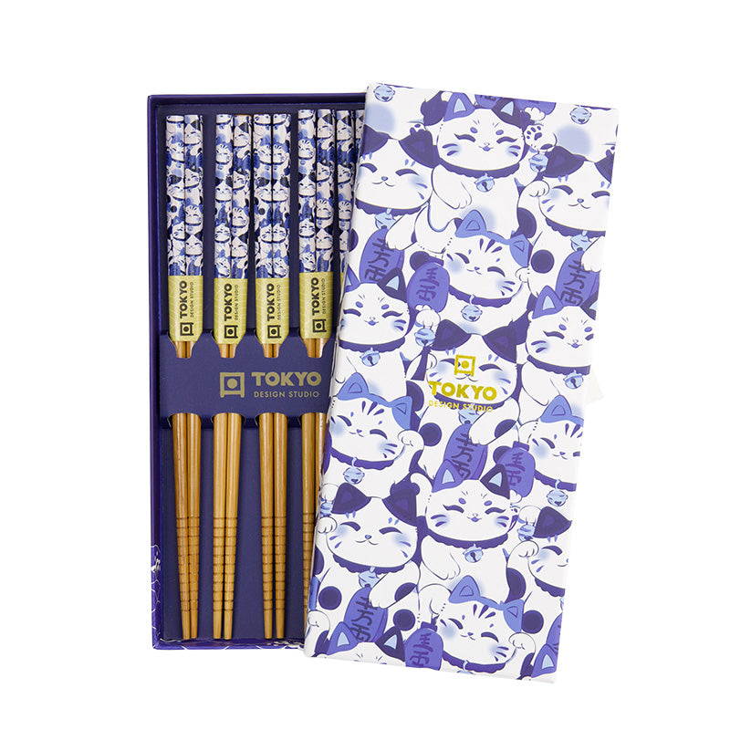Coffret 5 baguettes bamboo Lucky cat Tokyo Design