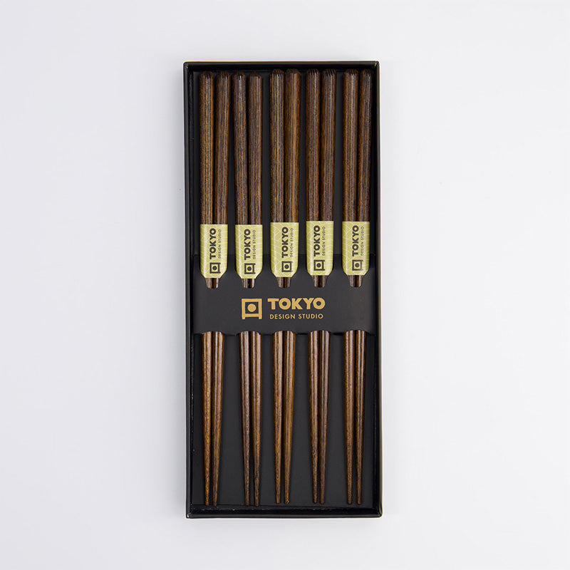 Coffret 5 baguettes bois marron 22,5cm Tokyo Design