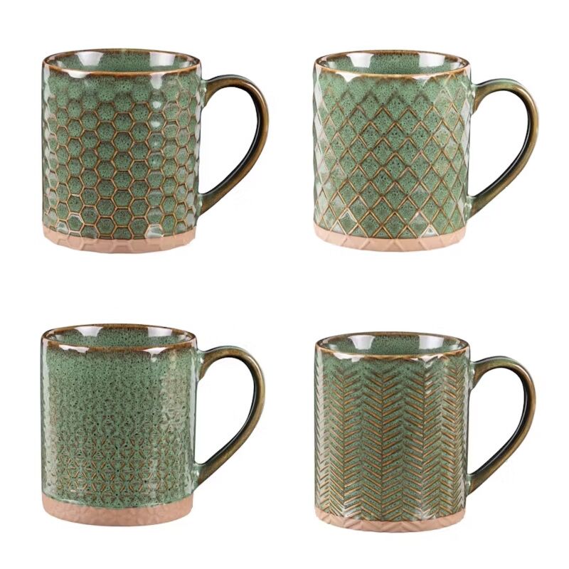 Linvosges Set de 4 Mugs Orange Vert Blanc oiseaux 9.5 cm x 7.5 cm tasse Linvosges Set de 4 Mugs Orange Vert Blanc oiseaux 9.5 cm x 7.5 cm tasse