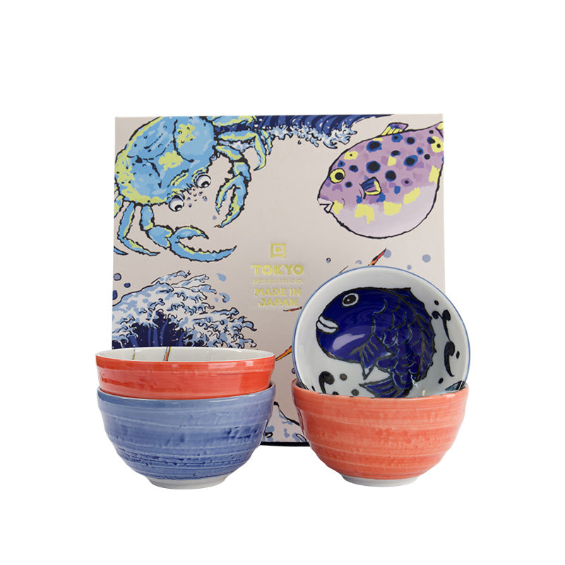 Coffret 4 bols en porcelaine 500 ml Seafood Tokyo Design