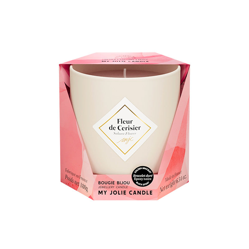 Bougie Bijou Les Essentielles bracelet or billes noires fleur de cerisier Jolie Candle