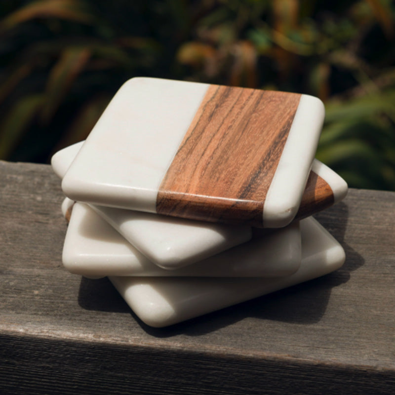 Lot de 4 dessous de verres carrés marbre et bois Be Home