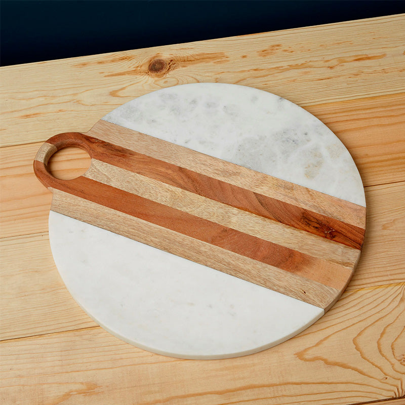 Planche ronde en marbre et bois Moa