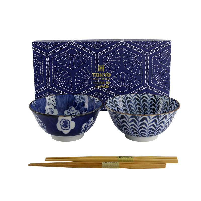 Coffret bols et baguettes 550 ml bleus Tayo Tokyo Design