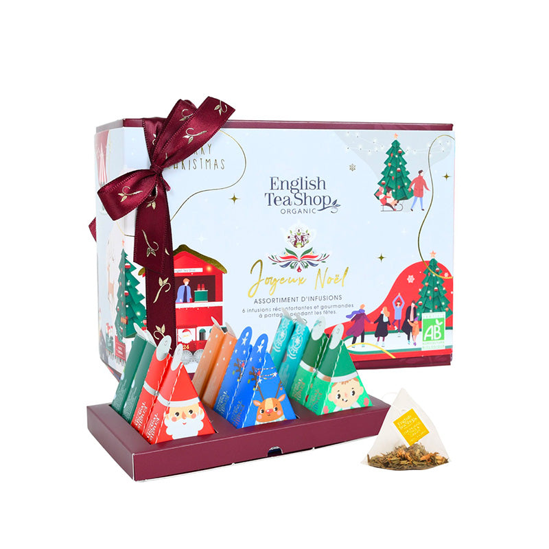 Coffret infusions bio avec 12 sachets pyramides de Noël Joyeux Noël English Tea Shop