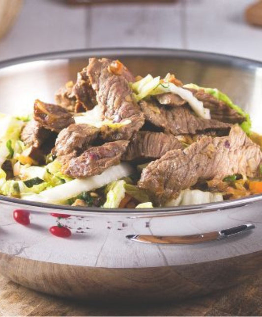 Wok de boeuf à la bière et légumes de saison