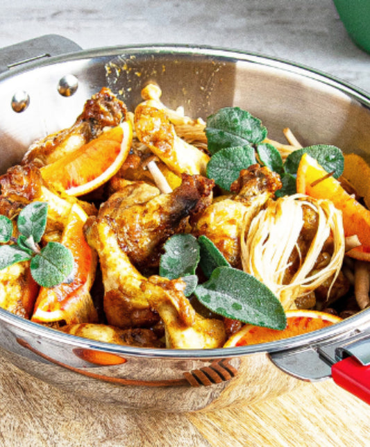 Wok de poulet à l’orange sanguine et au miel