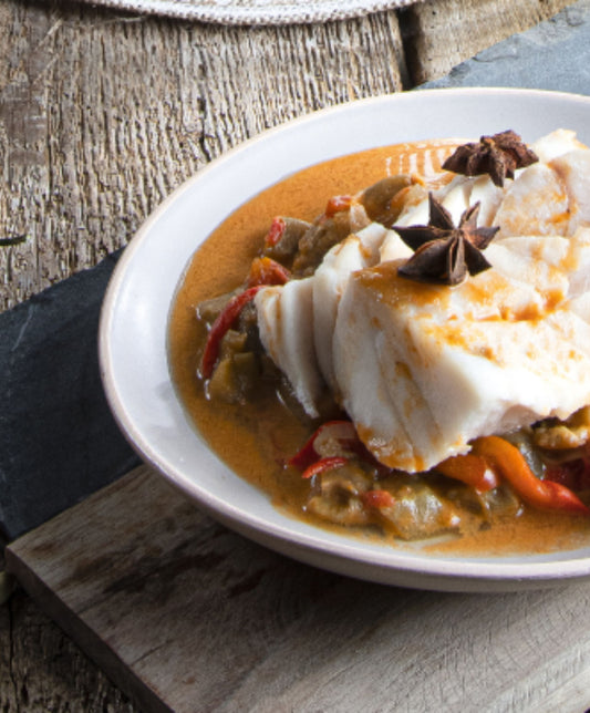 Curry d'aubergines et pavé de cabillaud