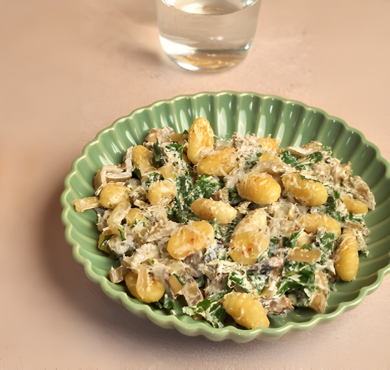 One Pan de gnocchis crémeux aux champignons & blettes