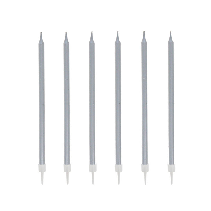 12 bougies hautes 13cm argentées Patisdecor