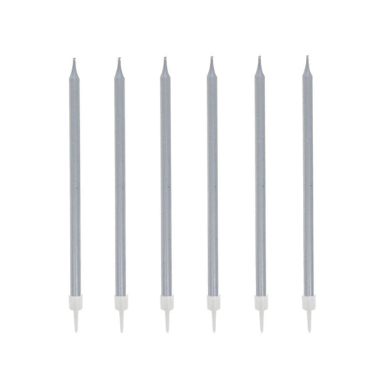 12 bougies hautes 13cm argentées Patisdecor