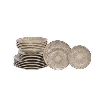 Service d'assiettes 18 pièces grès Akaris brun et beige Table Passion