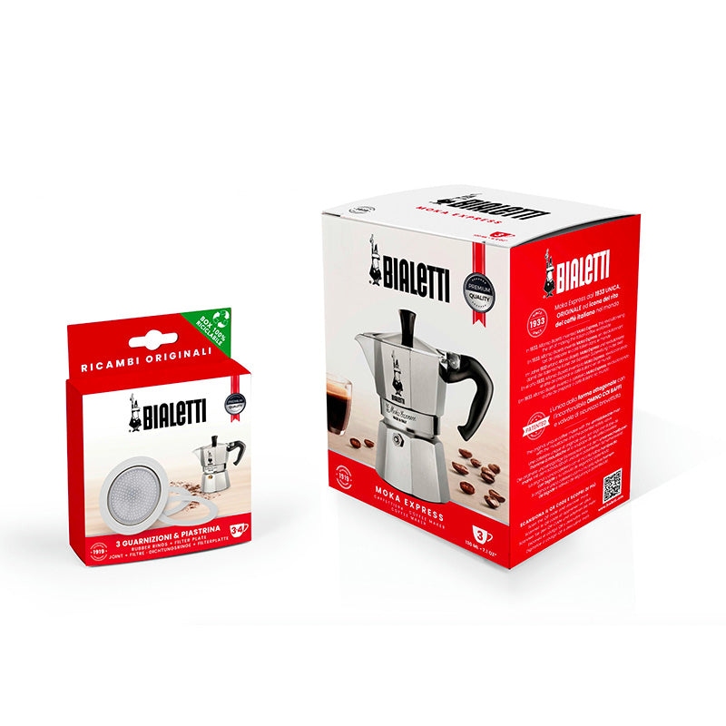 Set de 3 joints et 1 filtre 3/4 tasses Moka Bialetti