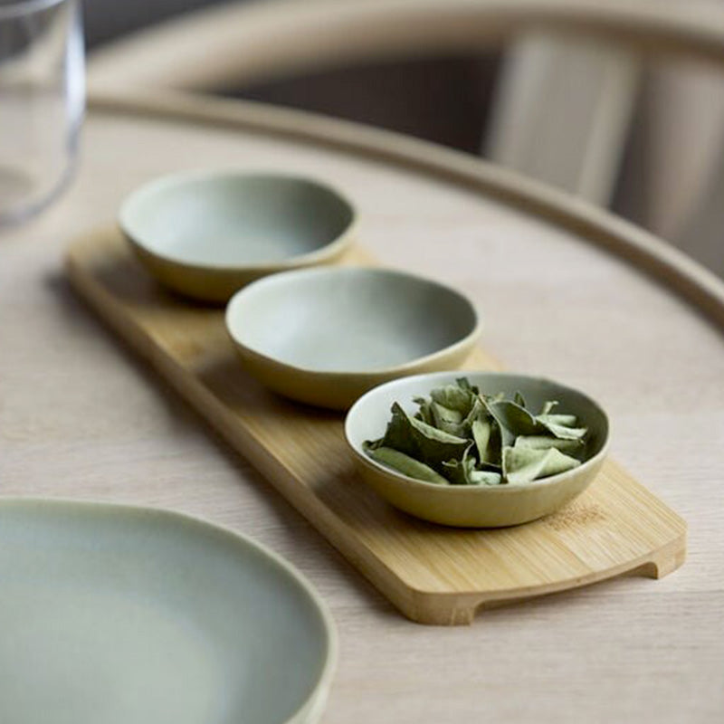Plateau en bambou avec 3 bols vert pur Shoku