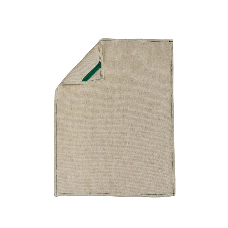 Torchon en lin beige surpiqûre verte Les Tabliers de Julie