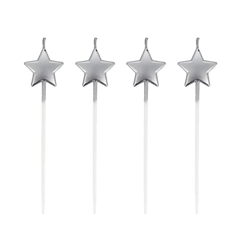 4 bougies étoiles à piquer argentées Patisdecor