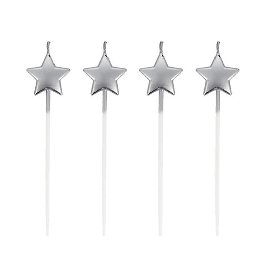 4 bougies étoiles à piquer argentées Patisdecor