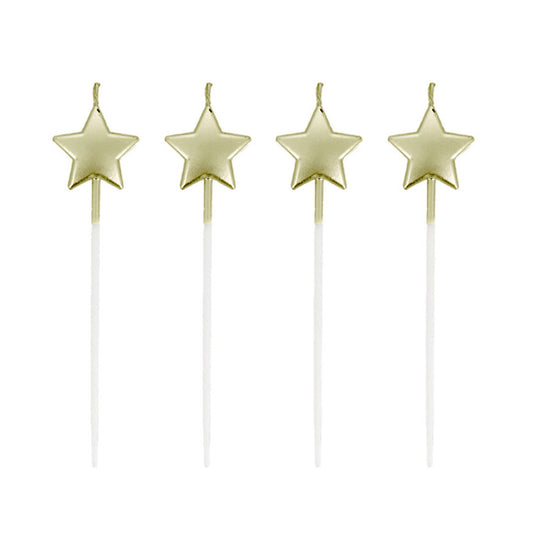 4 bougies étoiles à piquer dorées Patisdecor