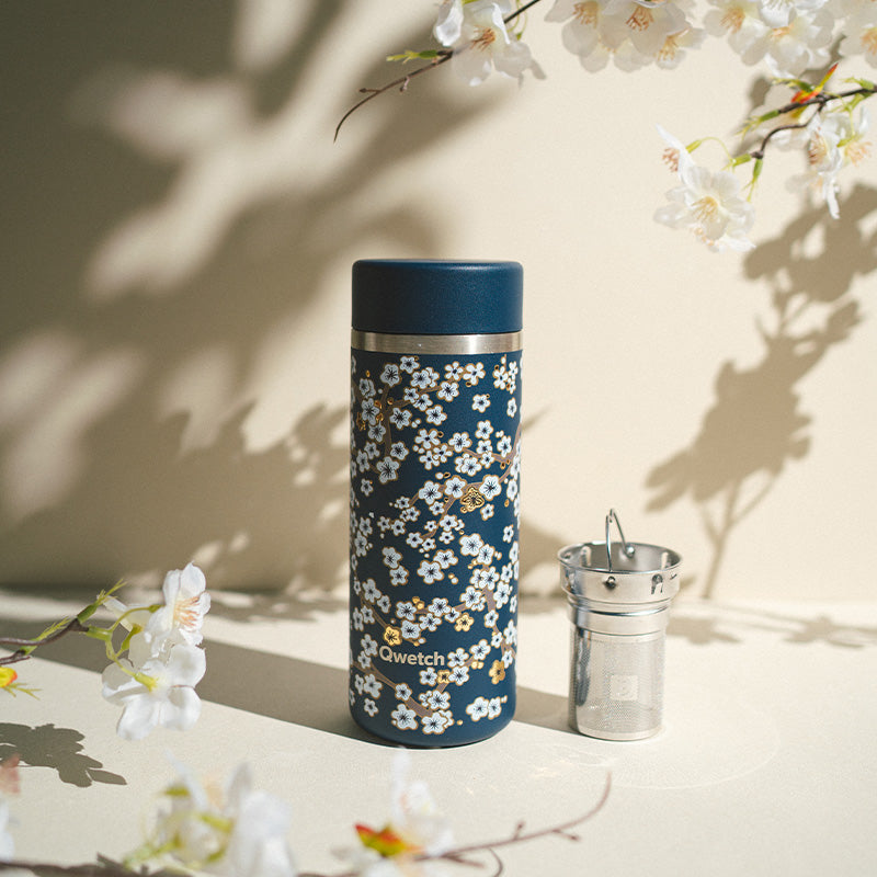 Théière isotherme en inox 400 ml bleu Flowers Qwetch