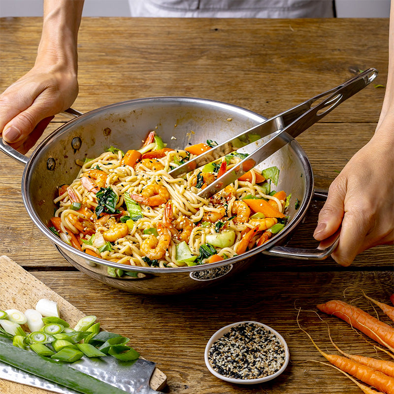 Wok en inox avec couvercle 28 cm Castel'Pro Cristel