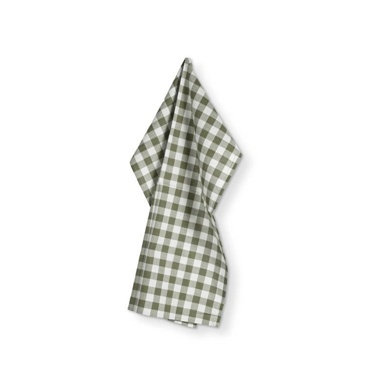Torchon en coton vert 50x70 Gingham Tiseco