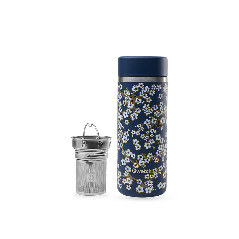 Théière isotherme en inox 400 ml bleu Flowers Qwetch