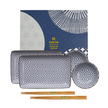 Set de 4 assiettes en porcelaine et 2 paires de baguette Tokyo Design