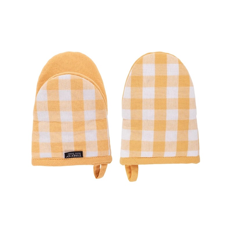 Set de 2 maniques en coton jaune Gingham Tiseco
