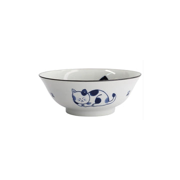 Bol à ramen en porcelaine de 1L bleu et blanc Neko Cat Tokyo Design