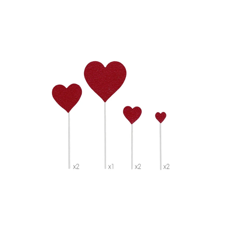 Lot de 7 décors à piquer rouge à paillette en forme de coeur Patisdecor