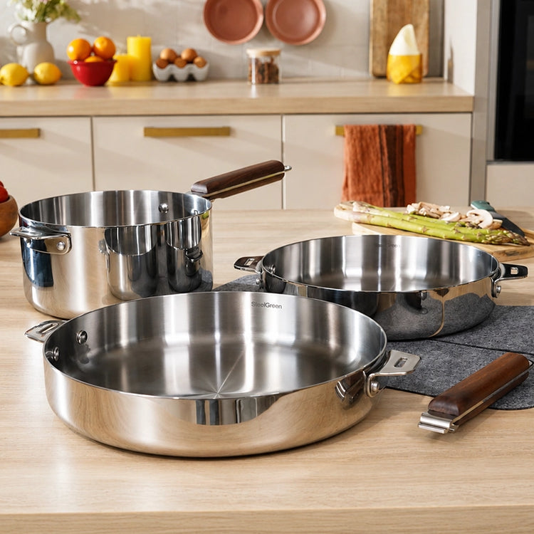 Lot de 2 poêles et 1 casserole en inox La Merveilleuse Miroir Cookut
