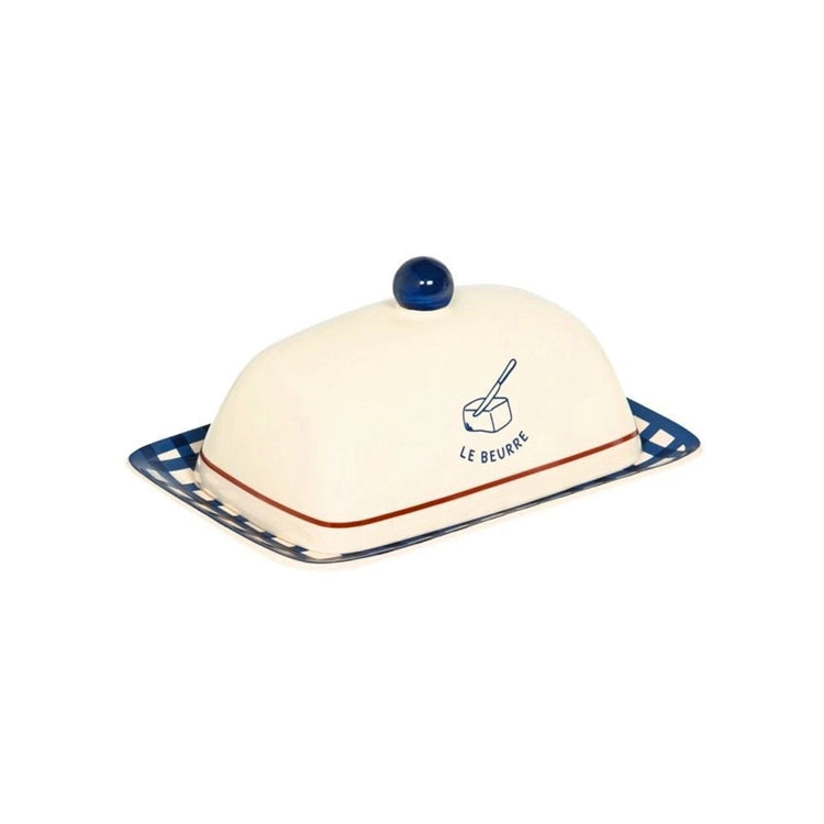 Beurrier grès vichy et illustrations 19x15,5 cm Multicolore Brunch Table Passion