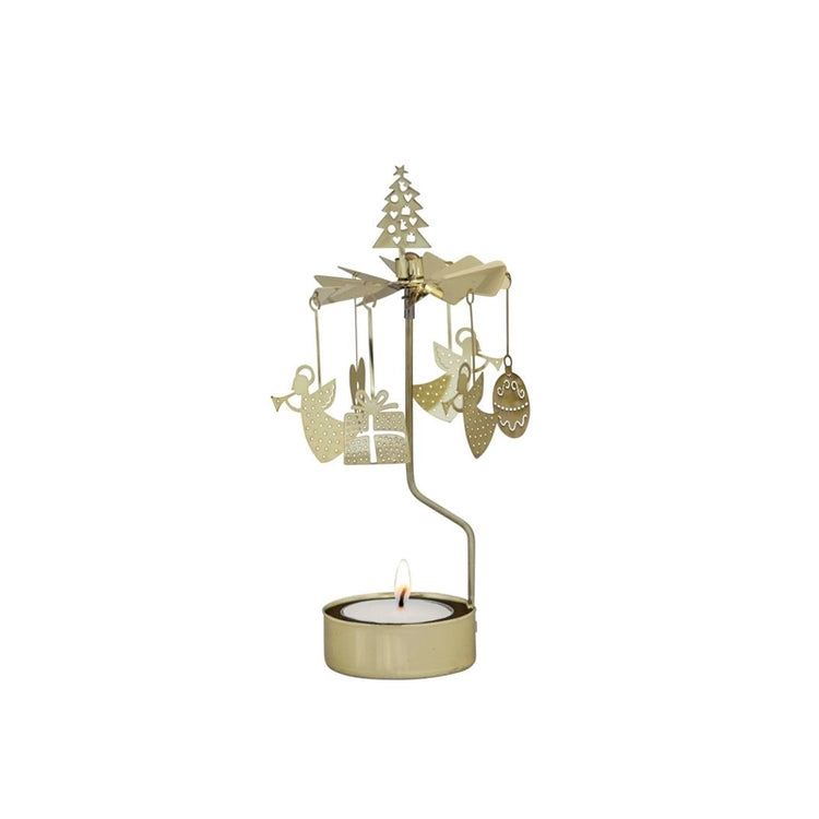 Carrousel de Noël doré rotatif pour bougies chauffe-plat en métal 16cm AOC