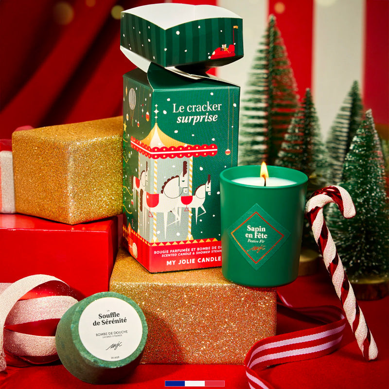 Cracker Surprise bougie et bombe de douche sapin My Jolie Candle