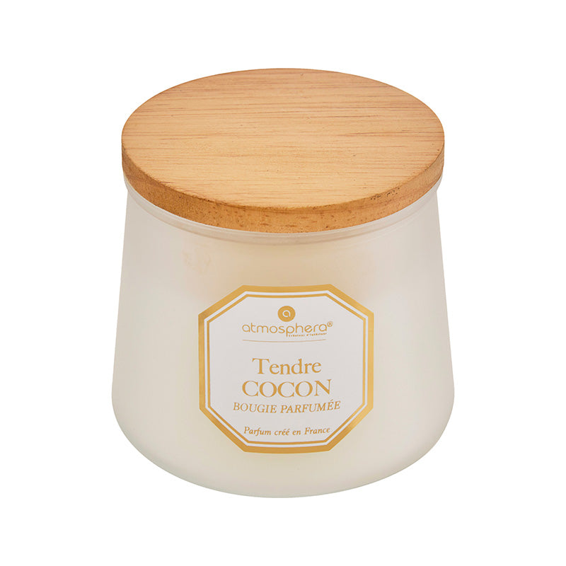 Bougie parfumée en verre 200g blanc Tendre Cocon Atmosphera