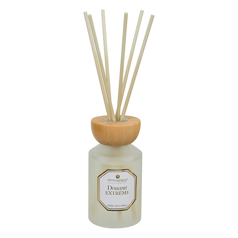 Bouquet parfumé en verre et en bois 200 ml blanc Douceur Extrême Atmosphera