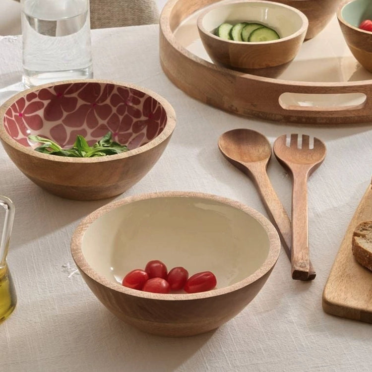 Saladier en bois de manguier de 25 cm blanc Inaya Atmosphera