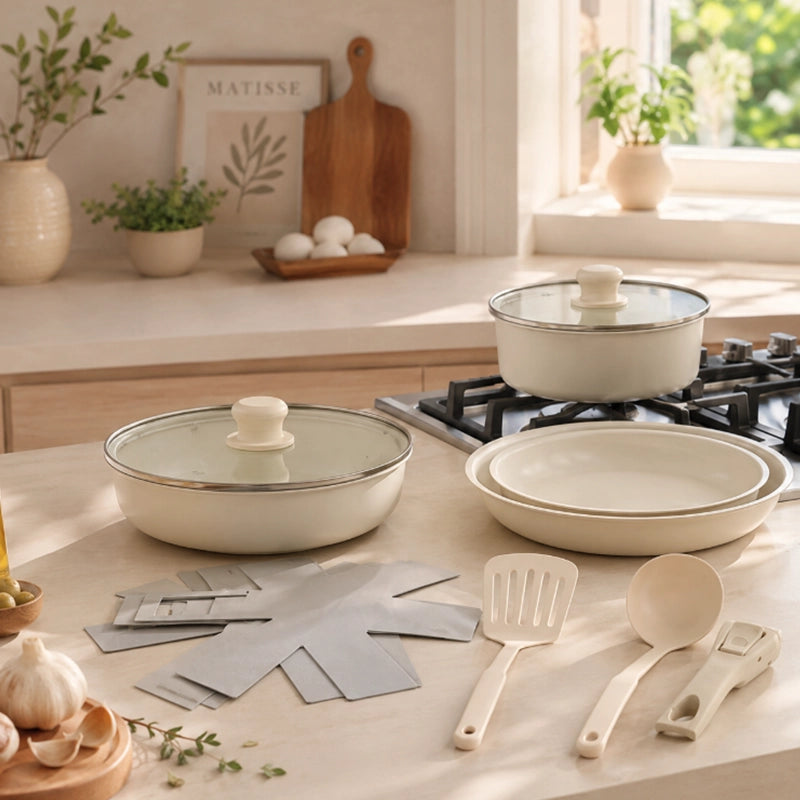 Batterie de cuisine amovible 12 pièces beige Five