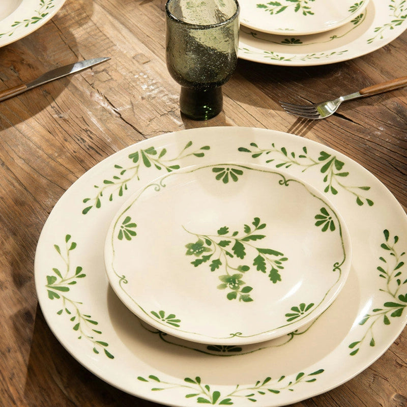 Plat rond vert en grès 32cm Appoline Table Passion