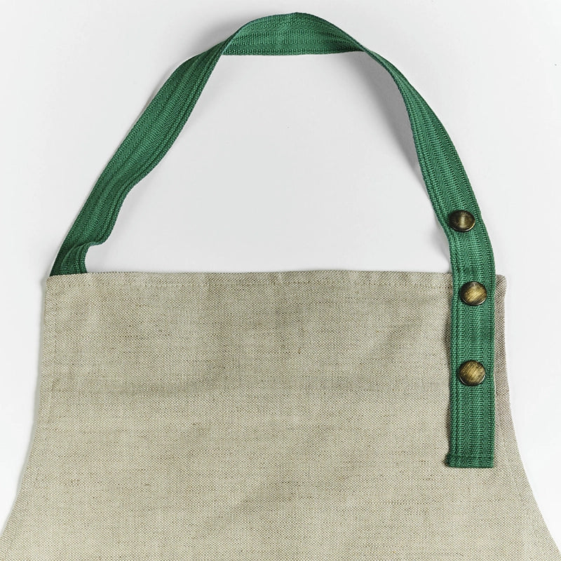 Tablier en lin pour homme Lin Vert avec boutons pression Les Tabliers de Julie Andrieu