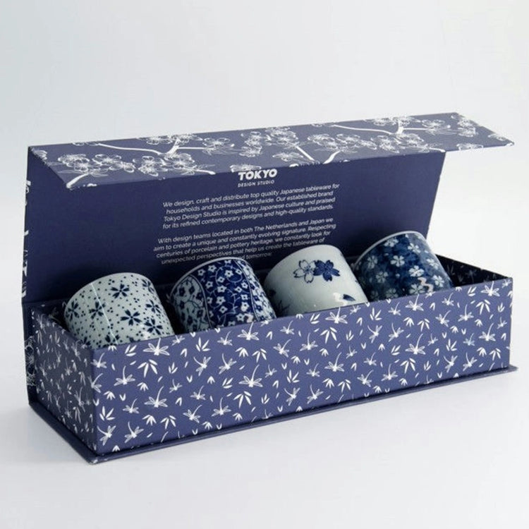 Coffret de 4 tasses 160ML Bleu et Blanc Tokyo Design